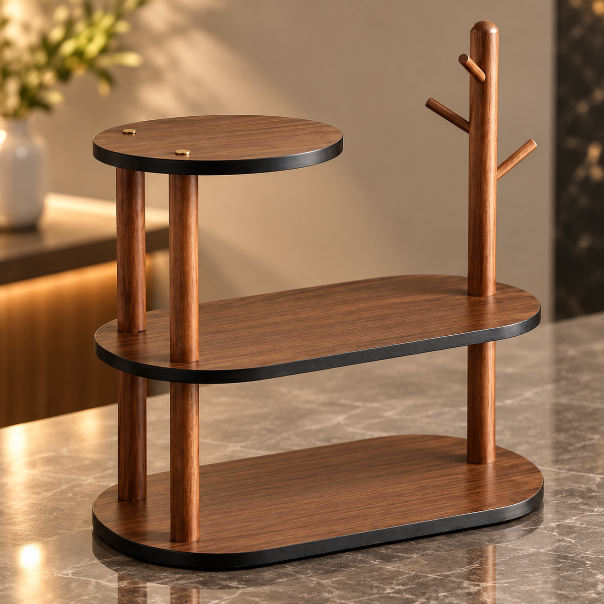 Three-Layer Walnut Color Storage Rack